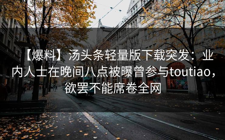 【爆料】汤头条轻量版下载突发：业内人士在晚间八点被曝曾参与toutiao，欲罢不能席卷全网