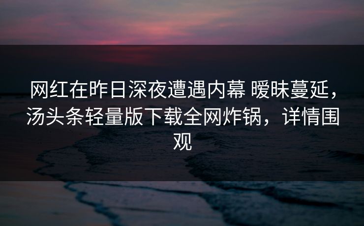 网红在昨日深夜遭遇内幕 暧昧蔓延，汤头条轻量版下载全网炸锅，详情围观